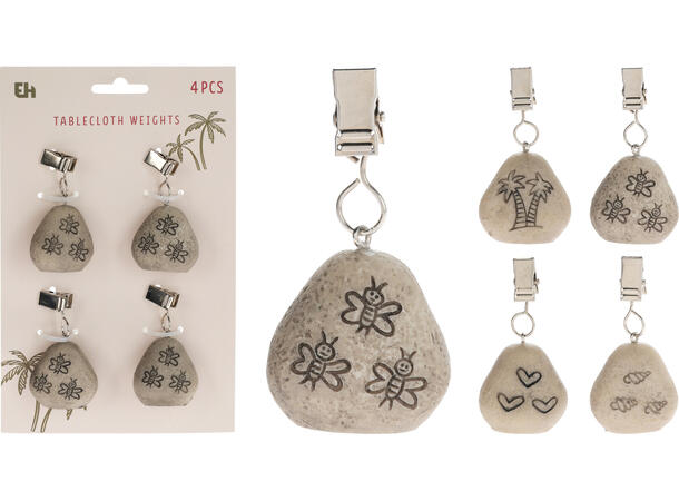 Duklodd stein m/dekor 4stk 4assx Forpk 12sett Vekt 30g Polystone 