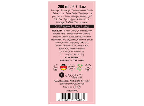Dusjsåpe 200ml i tube m/roseduft Vegansk Uten parabener/SLES 
