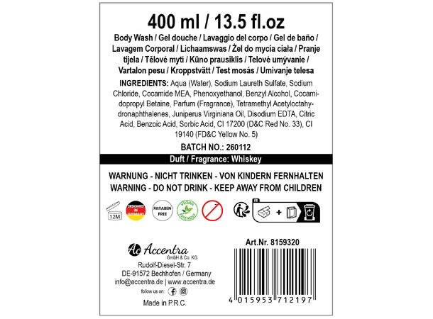 Dusjsåpe 400ml Duft Wiskey i Gaveeske Vegansk Uten parabener/SLES 
