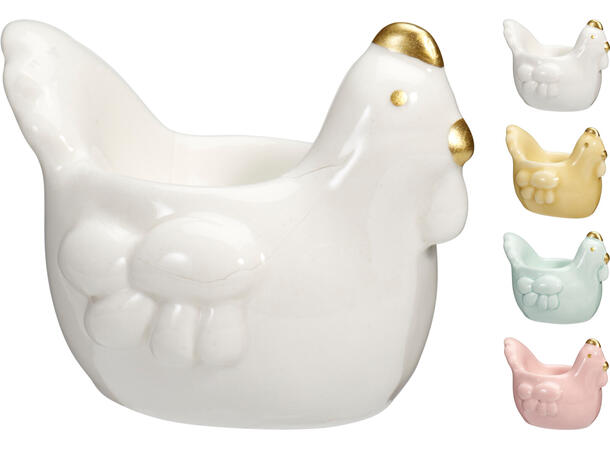 Eggeglass høne porselen 9,5x7cm 4ass Display med 12stk rosa,hvit, mint,gul 