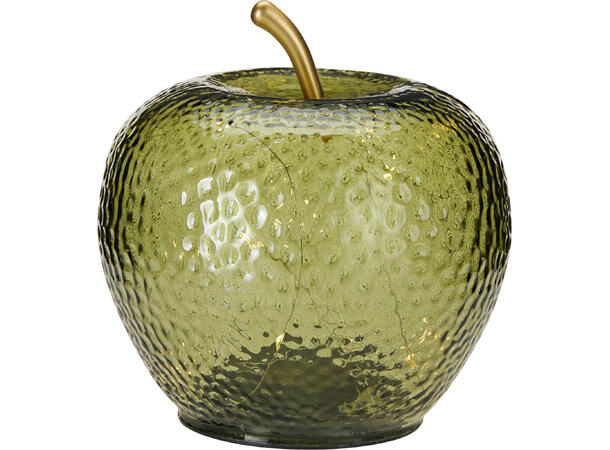 Eple grønn glass m/15 LED 15x15,5cm Batteri 2xAA timer 6/18 av/på I gaveeske 