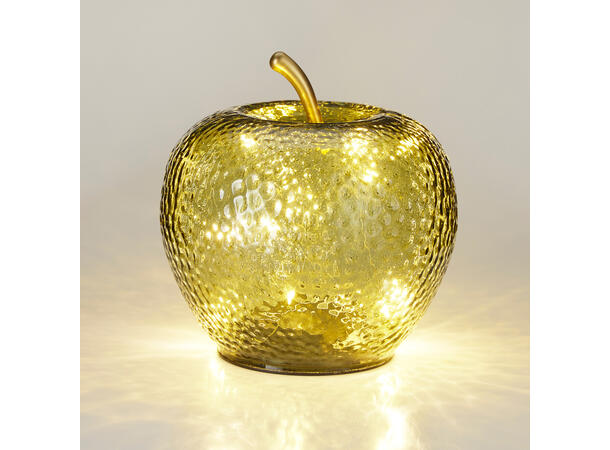 Eple grønn glass m/15 LED 15x15,5cm Batteri 2xAA timer 6/18 av/på I gaveeske 