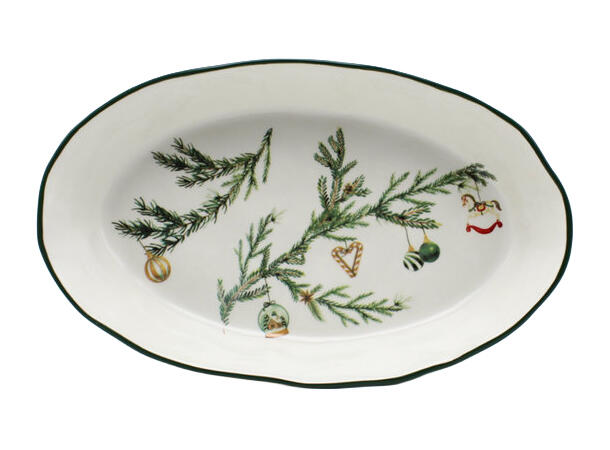 Fat hvit keramikk m/grønn jul 28x17x5cm 