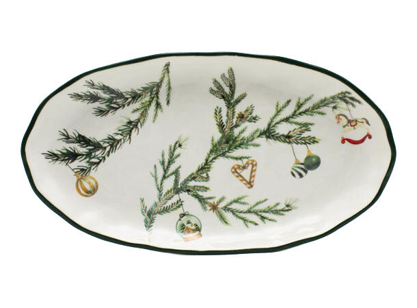 Fat hvit keramikk m/grønn jul 30x16,5cm 