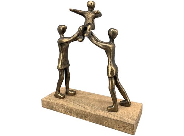 Figur familie gull metall/tre 23x8x25 cm 
