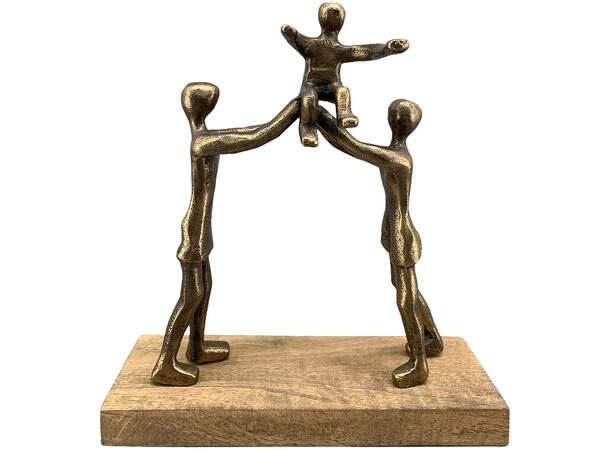 Figur familie gull metall/tre 23x8x25 cm 