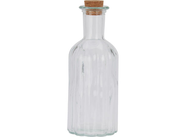 Flaske klart glass m/kork h:19cm 12 stk i display 