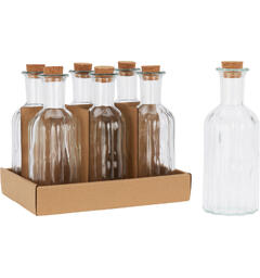 Flaske klart glass m/kork h:19cm 6 stk i display