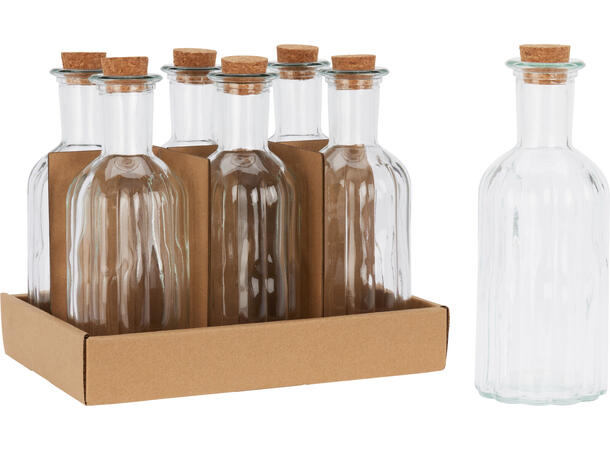 Flaske klart glass m/kork h:19cm Display 6stk 
