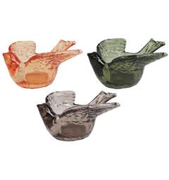 Fugl Telysholder av glass 13x12x6cm 3ass Forpk 12stk