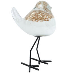 Fugl hvitt/gull glass m/fot 11x8,5x15cm