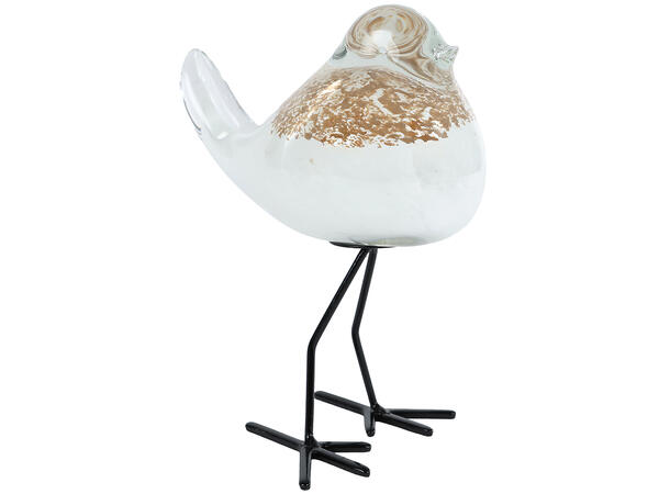 Fugl hvitt/gull glass m/fot 11x8,5x15cm 