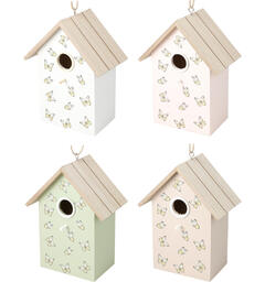 Fuglehus hvit tre 16x10x21cm 4ass Forpk 12stk