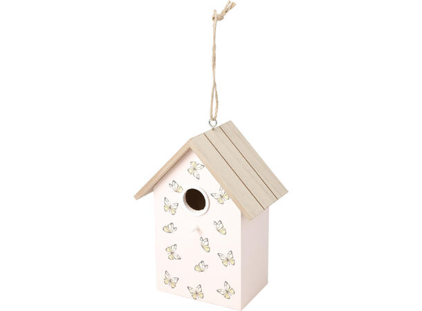 Fuglehus hvit tre 16x10x21cm 4ass Forpk 12stk 