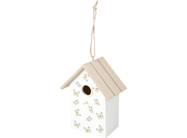 Fuglehus hvit tre 16x10x21cm 4ass Forpk 12stk 