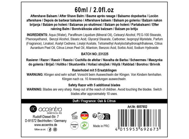 Gavesett After shave barberhøvel+5 blad Forpk 6stk Vegansk 