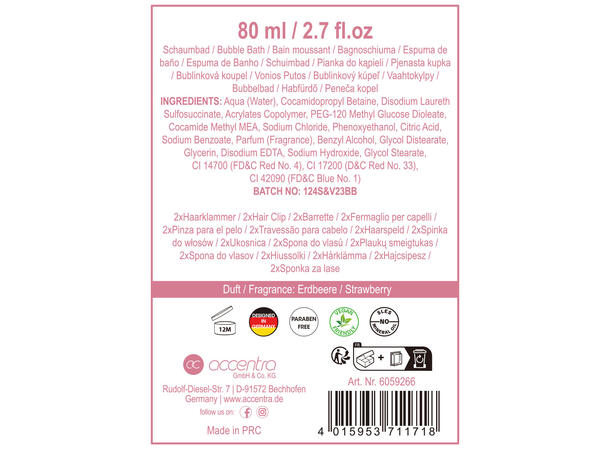 Gavesett Badeskum 80ml og 2stk hårspenne Forpk 6stk 