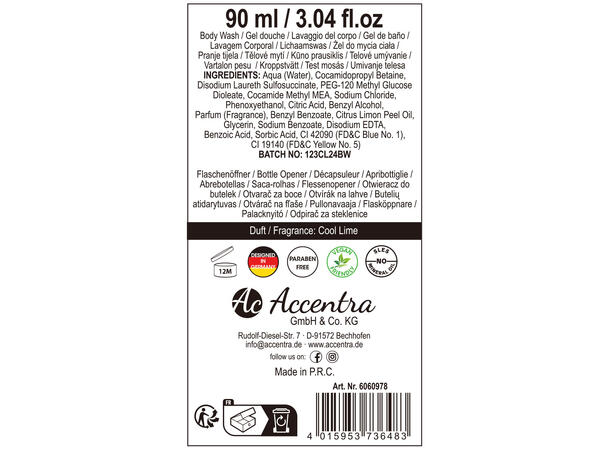 Gavesett Dusjsåpe 90ml Flaskeåpner Forpk 6stk Vegansk Uten parabener/SLES 
