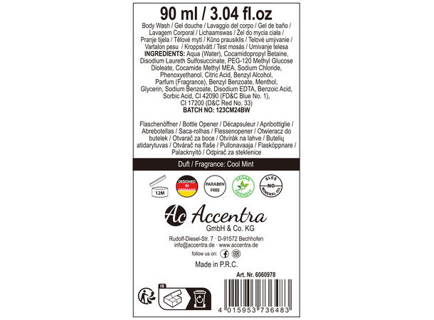 Gavesett Dusjsåpe 90ml Flaskeåpner Forpk 6stk Vegansk Uten parabener/SLES 