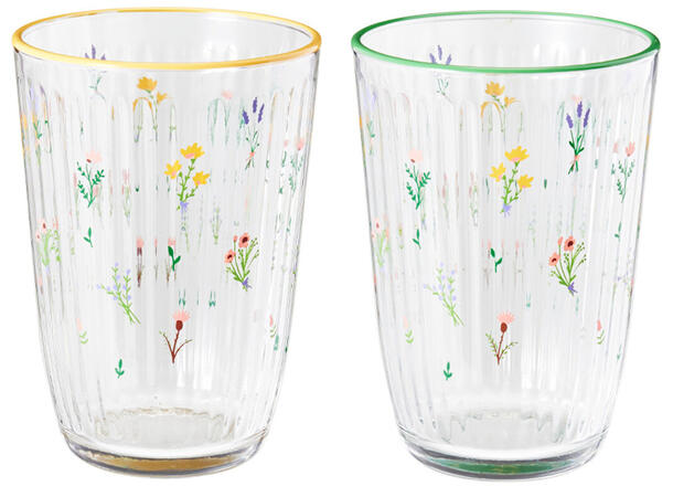 Glass blomster print 395ml 12cm 2ass Forpakn.6stk 