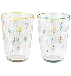 Glass blomster print 395ml 12cm 2ass Forpakn.6stk