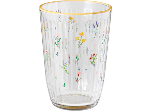 Glass blomster print 395ml 12cm 2ass 