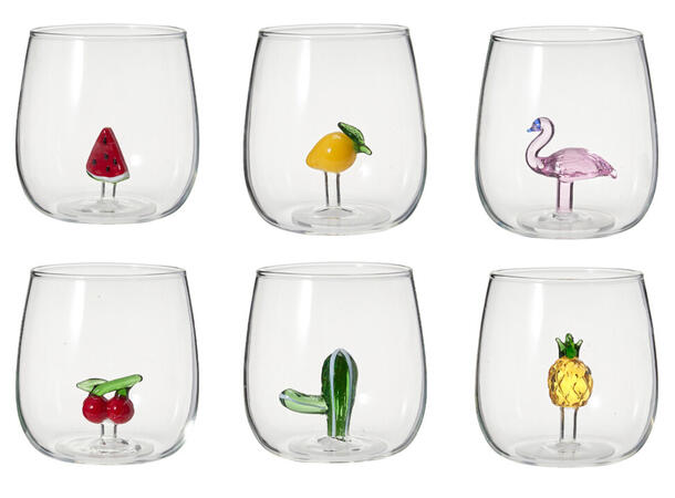 Glass figur innvendig 500ml h:10cm 6ass 