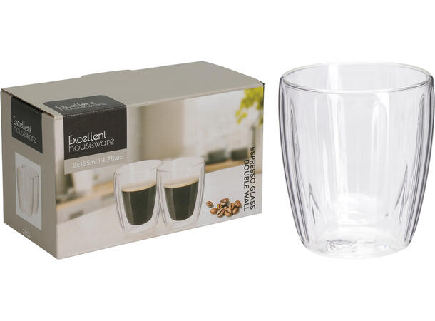 Glass te/kaffe dobbel 7x7,5cm 125ml 2stk Dobbelvegget varmebestandig 