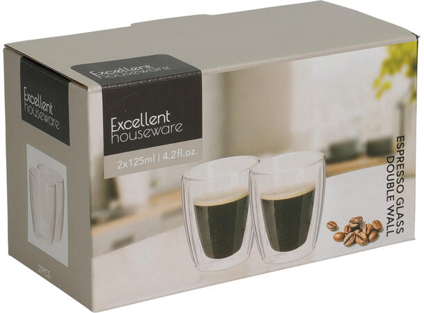 Glass te/kaffe dobbel 7x7,5cm 125ml 2stk Dobbelvegget varmebestandig 
