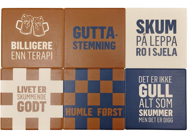 Glassbrikke keramikk Blå/brun Gutta 10cm m/pute. 10x10cm.6 ass. 36 stk i display 