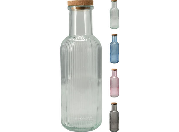 Glassflaske h:28cm 1 liter 4ass Forpk 16stk 
