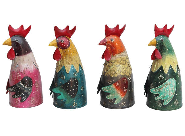 Hagepynt hane fargerik metall 13x10x20cm 