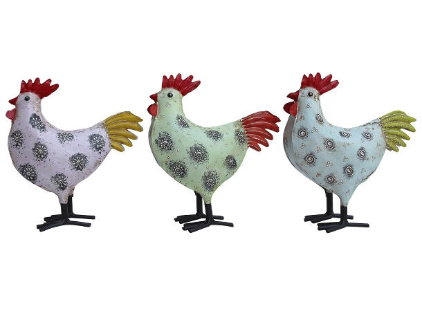 Hane stående pastell metall 17x8x19cm Forpk 6stk 3ass 