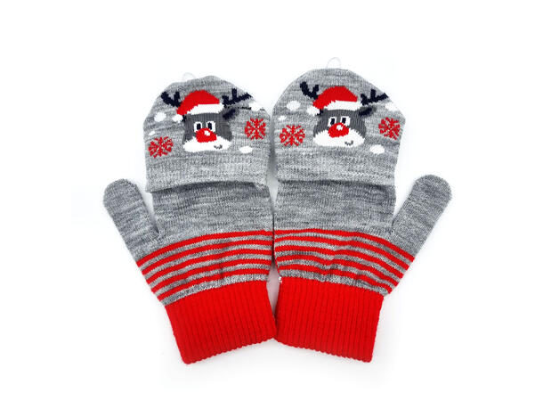 Hanske grå m/reinsdyr til barn 80% akryl, 15% lin, 5% elastan 