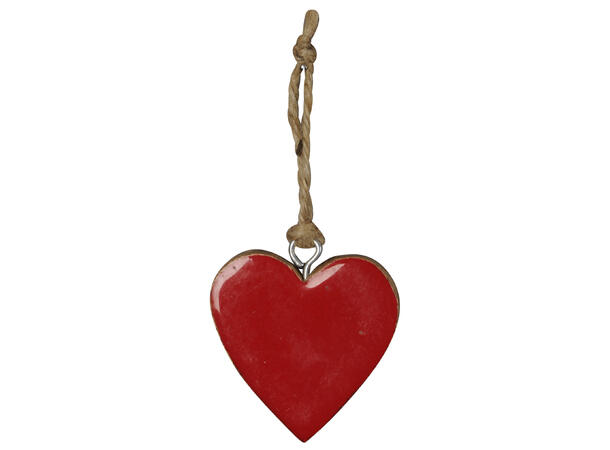 Hjerte henge rød mangotre 5,5cm 5cm tau 