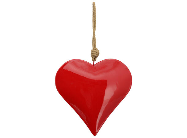 Hjerte rødt metall m/tau 8x1,5x8cm 