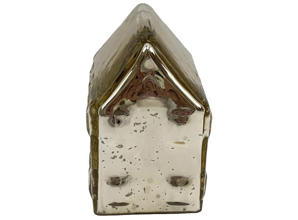 Hus dekorhus av glass gull 6x6x13,5 cm Forpk 12stk 