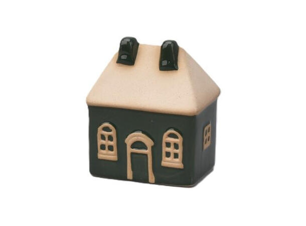 Hus grønn keramikk m/hvit 7x4,6x8,4cm Til telys og led telys 