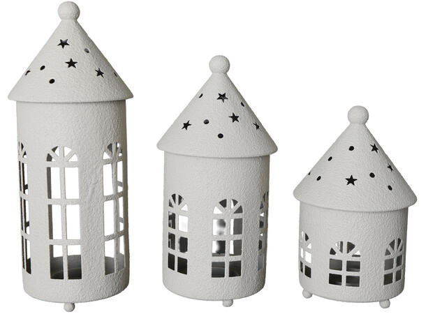 Hus telys beige metall 12,2x12,2x19cm Til telys og led telys 