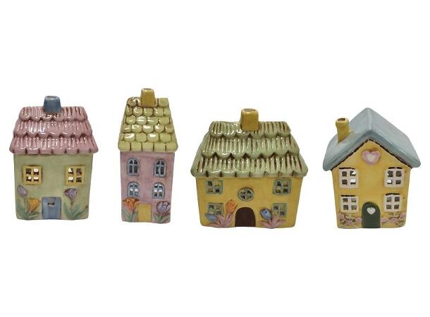 Hus til telys blomstret 10x8x12,5cm 4ass Keramikk 