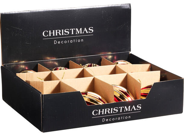 Julekule dråper gull/rød mix 8-11cm 3ass Display 12stk 