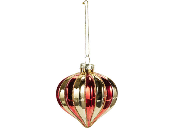 Julekule dråper gull/rød mix 8-11cm 4ass Display 12stk 