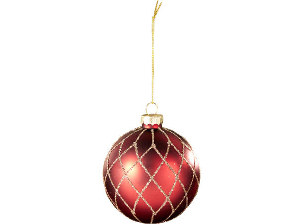 Julekule glass matt rød m/glitter 8cm Display 12stk 