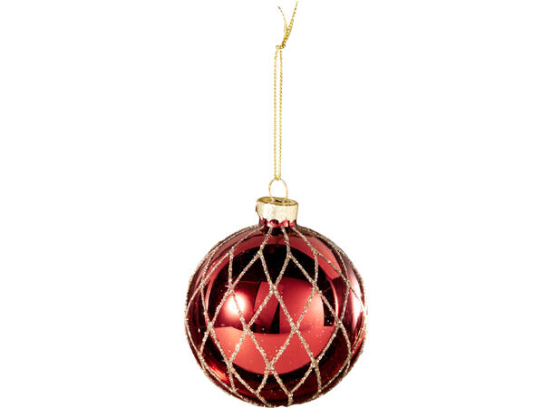 Julekule glass matt rød m/glitter 8cm Display 12stk 