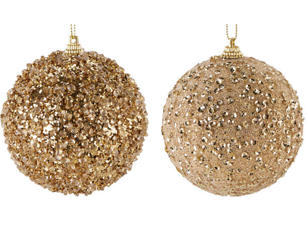 Julekule m/perler gull glass 8cm 2ass Display 12stk 