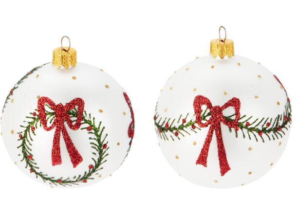 Julekule munnblåst sløyfe 8cm 4ass Display 12stk. Håndlaget i Ukraina 