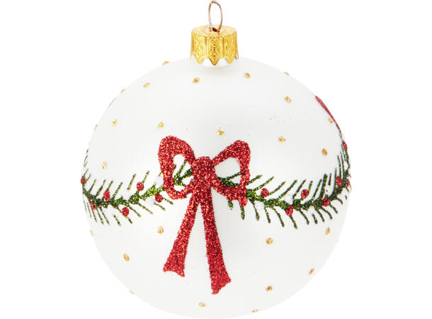 Julekule munnblåst sløyfe 8cm 4ass Display 12stk. Håndlaget i Ukraina 