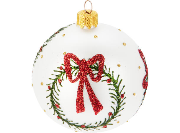 Julekule munnblåst sløyfe 8cm 4ass Display 12stk. Håndlaget i Ukraina 