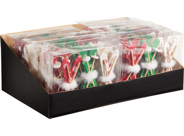 Julepynt Ski hengedekor filt 21cm Grønn/hvit/rød 