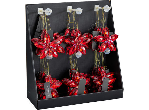 Julepynt julerose rød henge PE 11cm 2ass Display 30stk 